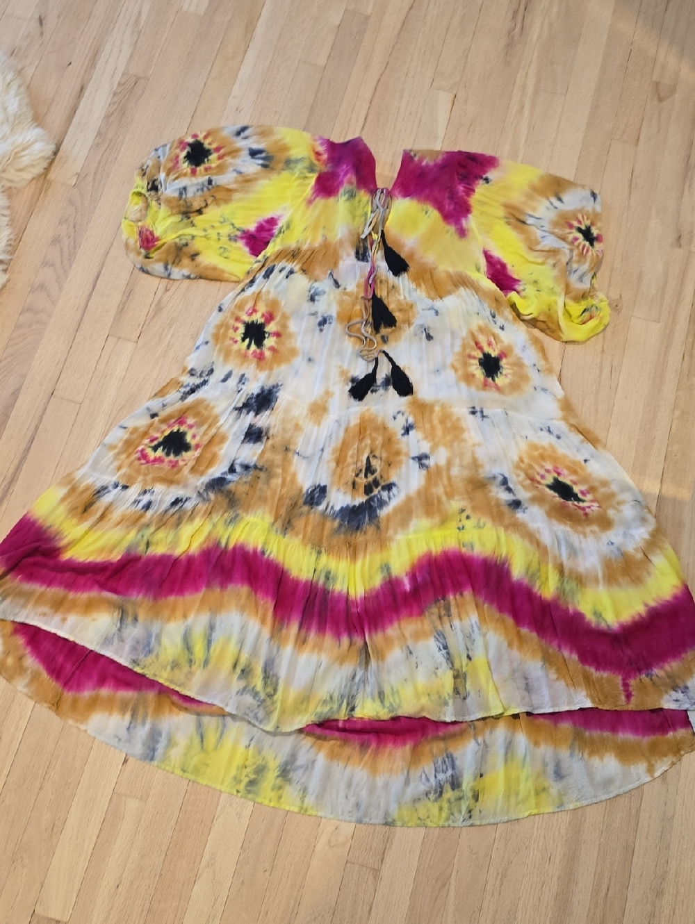Young Fabulous & Broke Yellow & Pink Tie-Dye Puff Sleeve Dress